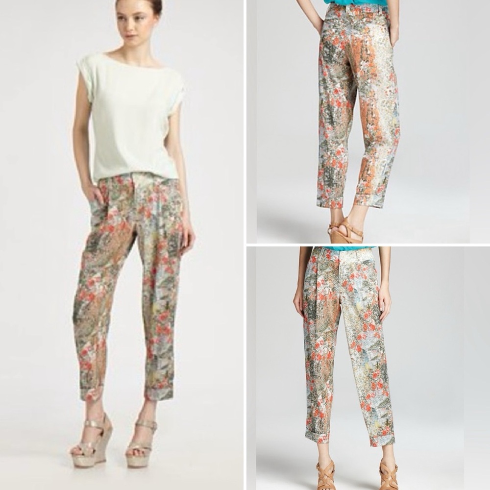 Alice + Olivia Watercolor Silk Pleated Women's Spring Trousers Size 2